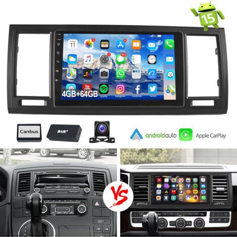 Pour VW T6 Transporter Multivan Apple Carplay Android 15 Autoradio Bluetooth EQ USB GPS Navi WIFI Écran tactile - 4+64G DAB+CAM