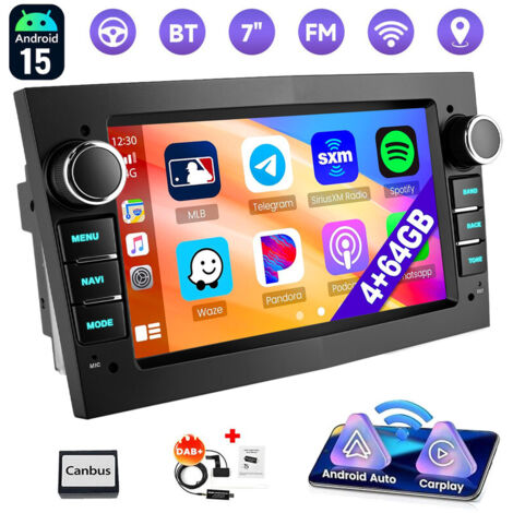 Autoradio Android 15 avec Apple CarPlay pour Opel Astra H, Corsa C/D, Meriva, Zafira B - 4+64G DAB+