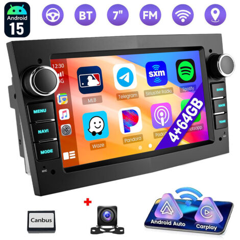 Autoradio Android 15 avec Apple CarPlay pour Opel Astra H, Corsa C/D, Meriva, Zafira B - 4+64G CAM