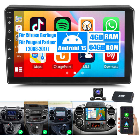 Autoradio DAB+ (en option) CarPlay pour Peugeot Partner 2008-2017 Android 15 FM Bluetooth EQ USB GPS Navi WIFI Écran tactile - 4+64G DAB+ CAM