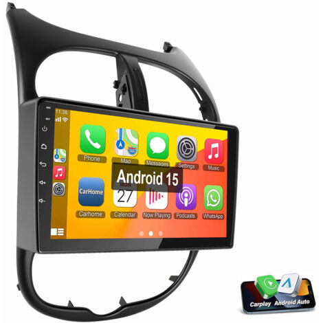 Autoradio Carplay Android 15 9" pour Peugeot 206 206CC 206SW 2001-2016 GPS RDS BT 2+64G