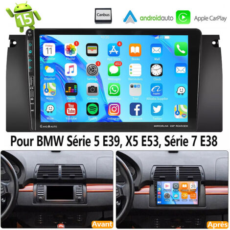 Autoradio Android 15 CarPlay pour BMW Série 5 E39, X5 E53 et Série 7 E38 : navigation GPS, RDS, Bluetooth, USB Type-C, DAB+ (en option) - 2+64G