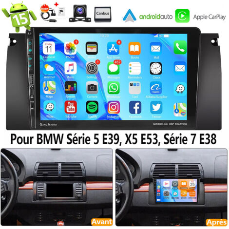 Autoradio Android 15 CarPlay pour BMW Série 5 E39, X5 E53 et Série 7 E38 : navigation GPS, RDS, Bluetooth, USB Type-C, DAB+ (en option) - 4+64G DAB+ CAM