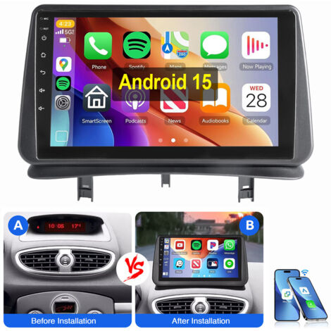 Pour RENAULT CLIO MK3 2005-2011 Android 15 Carplay Autoradio GPS WIFI BT SWC 4+64G
