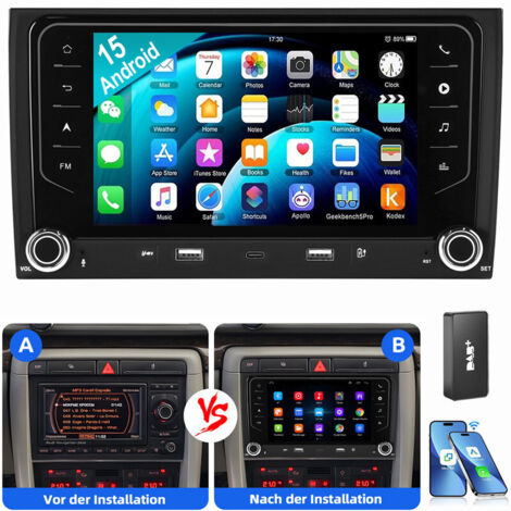 Pour Audi A4 8E 8H B6 B7 2000-2009 Android 15 Autoradio GPS USB Type-C WIFI Carplay 2+64G DAB