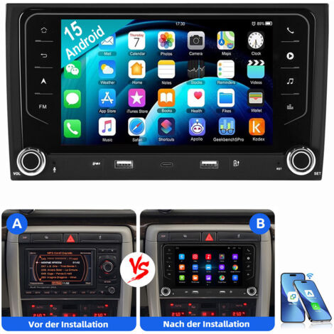Pour Audi A4 8E 8H B6 B7 2000-2009 Android 15 Autoradio GPS USB Type-C WIFI Carplay 2+64G