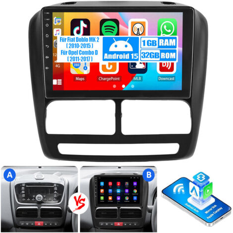 Autoradio GPS Android 15 pouces 32/64 Go avec, CarPlay et Wi-Fi pour Fiat Doblo MK2 et Vauxhall Combo D. Compatible RDS et navigation GPS. - 1+32G