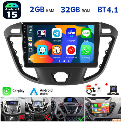 Autoradio Android 14 GPS FM RDS + Caméra pour Ford Transit Custom 2012-2021 - 1+32G DAB+ CAM