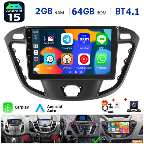 Autoradio Android 14 GPS FM RDS + Caméra pour Ford Transit Custom 2012-2021 - 2+64G DAB+ CAM
