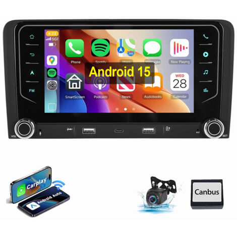Pour AUDI A3 8P 2003-2012 Android 15 Autoradio Apple Carplay GPS WIFI USB Type-C 4+64G CAM