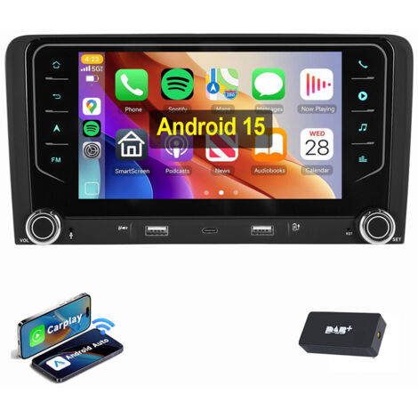 Pour AUDI A3 8P 2003-2012 Android 15 Autoradio Apple Carplay GPS WIFI USB Type-C 2+32G DAB