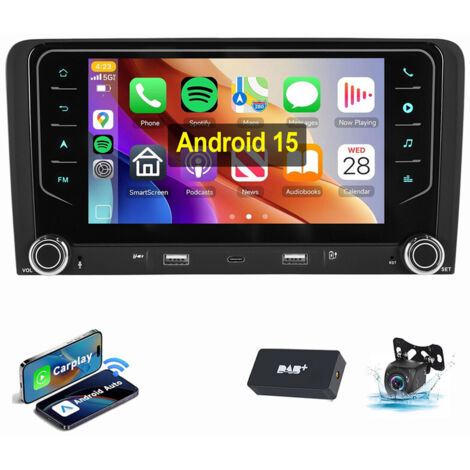 Pour AUDI A3 8P 2003-2012 Android 15 Autoradio Apple Carplay GPS WIFI USB Type-C 2+32G DAB CAM