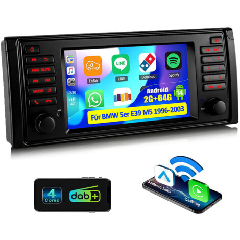 Autoradio 7" Android 14 avec Apple CarPlay, 4+64 Go de RAM, navigation GPS RDS, Wi-Fi et Bluetooth pour BMW Série 5 E39 M5 - 2+64G (1/5)