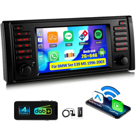 Autoradio 7" Android 14 avec Apple CarPlay, 4+64 Go de RAM, navigation GPS RDS, Wi-Fi et Bluetooth pour BMW Série 5 E39 M5 - 2+64G DAB+ (1/5)