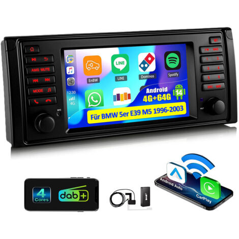 Autoradio 7" Android 14 avec Apple CarPlay, 4+64 Go de RAM, navigation GPS RDS, Wi-Fi et Bluetooth pour BMW Série 5 E39 M5 - 4+64G DAB+ (1/5)