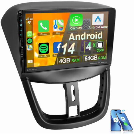 Apple CarPlay Pour Peugeot 207 CC 2006-2015 Android 14 Autoradio GPS USB RDS Type-C 2+64G