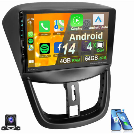 Apple CarPlay Pour Peugeot 207 CC 2006-2015 Android 14 Autoradio GPS USB RDS Type-C 2+32G CAM