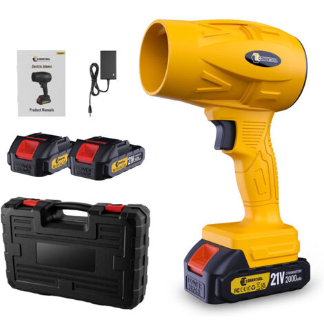 Souffleur de feuilles sans fil 21V avec 2 batteries 2.0Ah – Vitesse 200M/S – Moteur 700W – Chargeur et boîte de rangement inclus