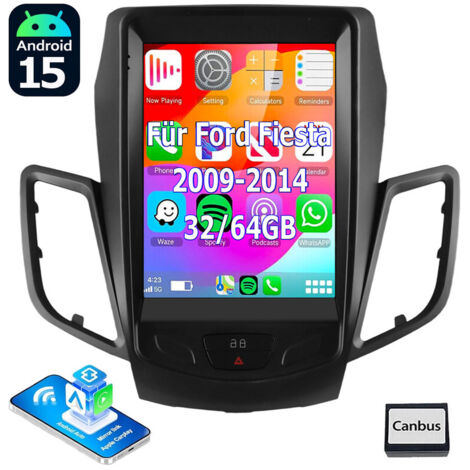 Autoradio Android 15 32/64Go pour Ford Fiesta (2009-2014) - Apple CarPlay, DAB+ en Option, GPS, Wi-Fi, Commande au Volant - 4+64G