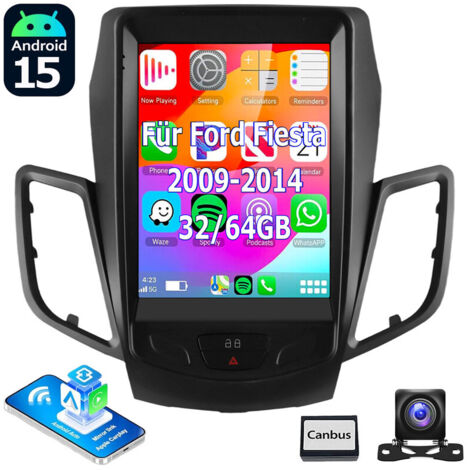 Autoradio Android 15 32/64Go pour Ford Fiesta (2009-2014) - Apple CarPlay, DAB+ en Option, GPS, Wi-Fi, Commande au Volant - 4+64G CAM
