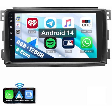 8 cœurs Android 14 Autoradio Carplay 6+128G GPS 4G Pour Smart Fortwo 451 2005-2015 A