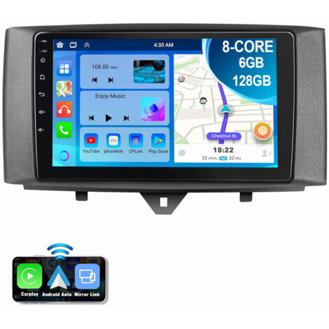 8 cœurs Android 14 Autoradio Carplay 6+128G GPS 4G Pour Smart Fortwo 451 2011-2015 B (1/5)
