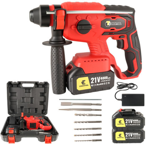 Perforateur - burineur Sans Fil et Sans Balais 1400RPM CONENTOOL - Professional Marteau Perforateur Perceuse à Percussion con SDS -Plus Mandrin - 4500BPM - 8 x Forets - 2.0J - 2 Batterie 4.0Ah