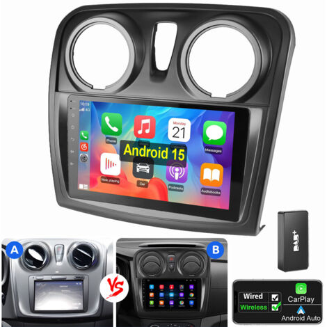 Autoradio 9" Android 15 Carplay pour Lada Renault Dacia Logan 2 Sandero GPS WiFi 4+64G DAB