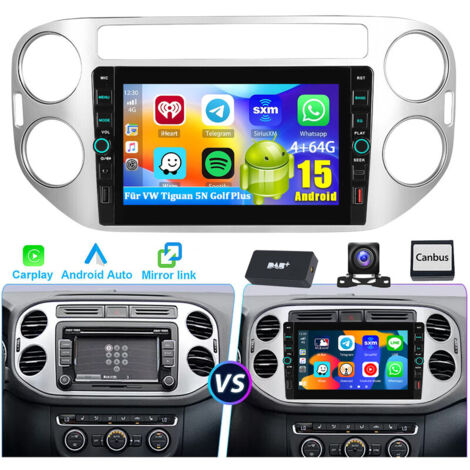 DAB+ Android 15 pour VW Tiguan 5N 2007-2016 Golf Plus Navigation CarPlay CAM GPS USB Type-C 4+64 Go (1/5)