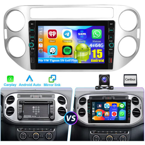DAB+ Android 15 pour VW Tiguan 5N 2007-2016 Golf Plus Navigation CarPlay GPS USB Type-C 4+64 Go (1/5)