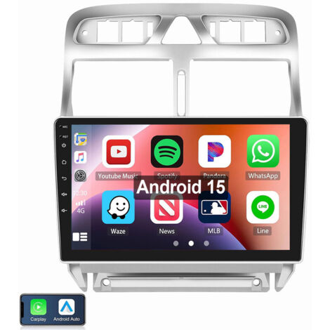 Android 15 Apple Carplay Autoradio GPS WiFi Pour Peugeot 307 2002-2013 1+32G