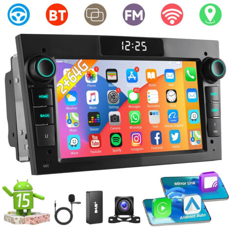 Autoradio 7'' pour Opel Astra H Corsa C D Meriva Android 15 32/64G CarPlay GPS BT RDS - 2+64G DAB+ MIC CAM