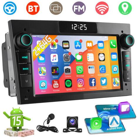 Autoradio 7'' pour Opel Astra H Corsa C D Meriva Android 15 32/64G CarPlay GPS BT RDS - 2+64G MIC CAM