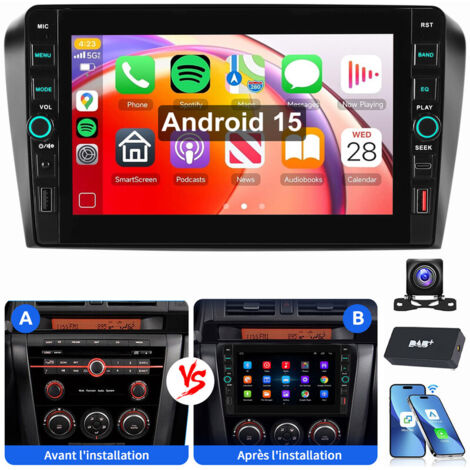 Pour Mazda 3 (2003-2009) Autoradio Android 15 CarPlay avec USB Type-C GPS WiFi RDS 2+64G DAB CAM