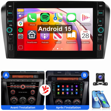 Pour Mazda 3 (2003-2009) Autoradio Android 15 CarPlay avec USB Type-C GPS WiFi RDS 2+64G CAM