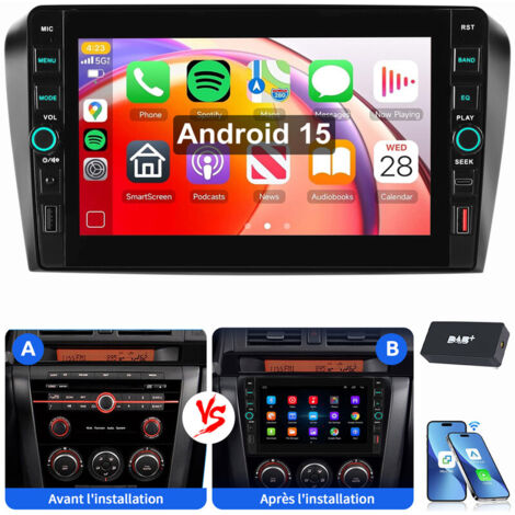 Pour Mazda 3 (2003-2009) Autoradio Android 15 CarPlay avec USB Type-C GPS WiFi RDS 2+64G DAB
