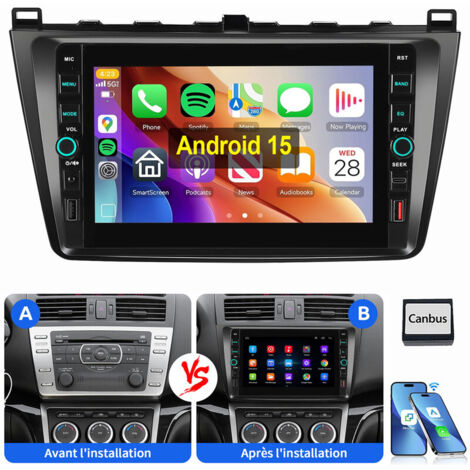 Pour Mazda 6 GH GG 2007-2012 Android 15 Autoradio USB Type-C GPS RDS Carplay 2+64G