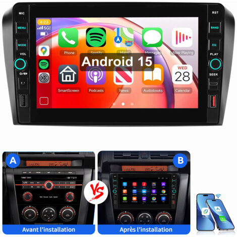Pour Mazda 3 (2003-2009) Autoradio Android 15 CarPlay avec USB Type-C GPS WiFi RDS 4+64G