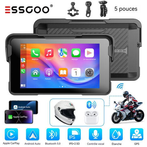 GPS tactile 5 pouces pour moto, CarPlay, Bluetooth et étanche