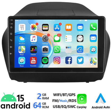 Autoradio 10 pouces CarPlay pour Hyundai iX35 2010-2015 Android 15 avec navigation GPS - 2+64G