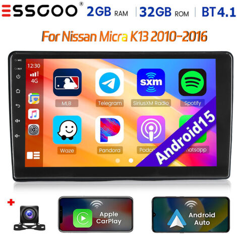 Autoradio Android 15 pour Nissan Micra K13 (2010-2016) avec CarPlay, GPS, Wi-Fi et RDS - 2+32G CAM