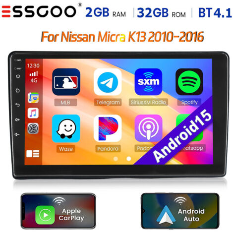 Autoradio Android 15 pour Nissan Micra K13 (2010-2016) avec CarPlay, GPS, Wi-Fi et RDS - 2+32G