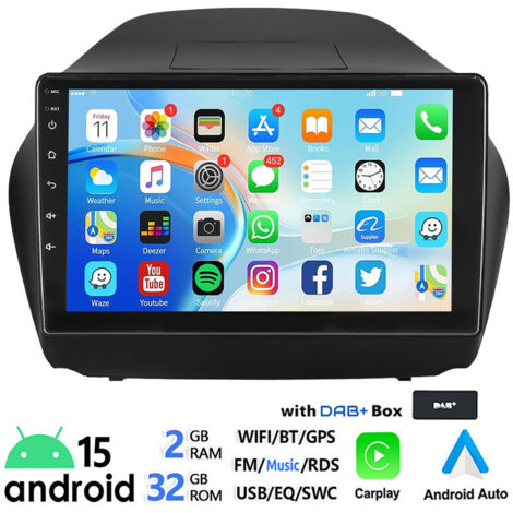 Autoradio 10 pouces CarPlay pour Hyundai iX35 2010-2015 Android 15 avec navigation GPS - 2+32G DAB+