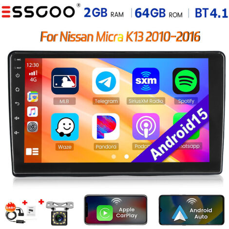 Autoradio Android 15 pour Nissan Micra K13 (2010-2016) avec CarPlay, GPS, Wi-Fi et RDS - 2+64G DAB+ 12CAM