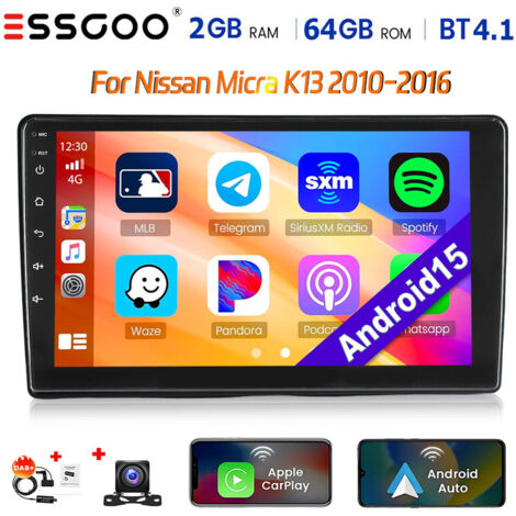 Autoradio Android 15 pour Nissan Micra K13 (2010-2016) avec CarPlay, GPS, Wi-Fi et RDS - 2+64G DAB+ CAM