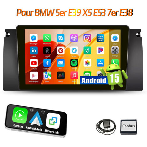 Autoradio 9" Android 15 avec Apple CarPlay pour BMW Série 5 E39 M5, navigation GPS, Wi-Fi, Bluetooth et RDS - 1+32G (1/5)