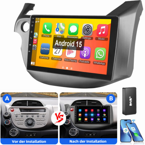 Pour Honda Jazz Fit 2008-2013 Android 15 CarPlay Autoradio BT GPS WIFI RDS FM 4+64G DAB noir