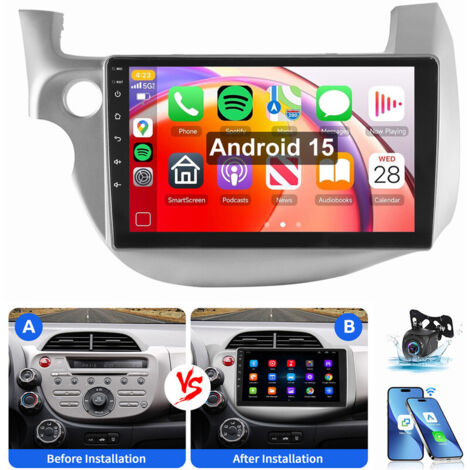 Pour Honda Jazz Fit 2008-2013 Android 15 CarPlay Autoradio BT GPS WIFI RDS FM 2+64G CAM Blanc