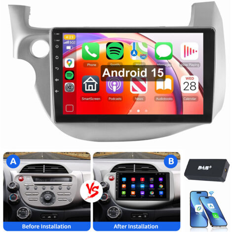 Pour Honda Jazz Fit 2008-2013 Android 15 CarPlay Autoradio BT GPS WIFI RDS FM 4+64G DAB Blanc