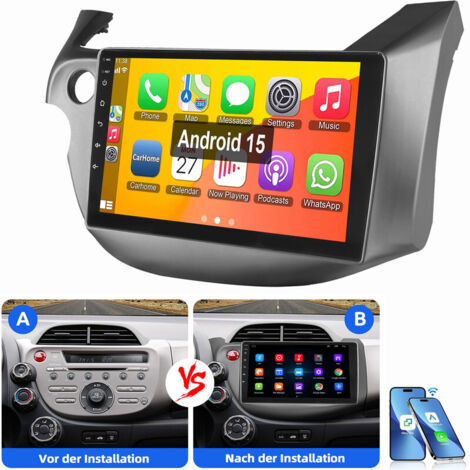 Pour Honda Jazz Fit 2008-2013 Android 15 CarPlay Autoradio BT GPS WIFI RDS FM 2+64G noir